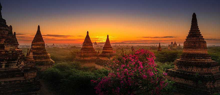 Bagan temples in Myanmar at sunset