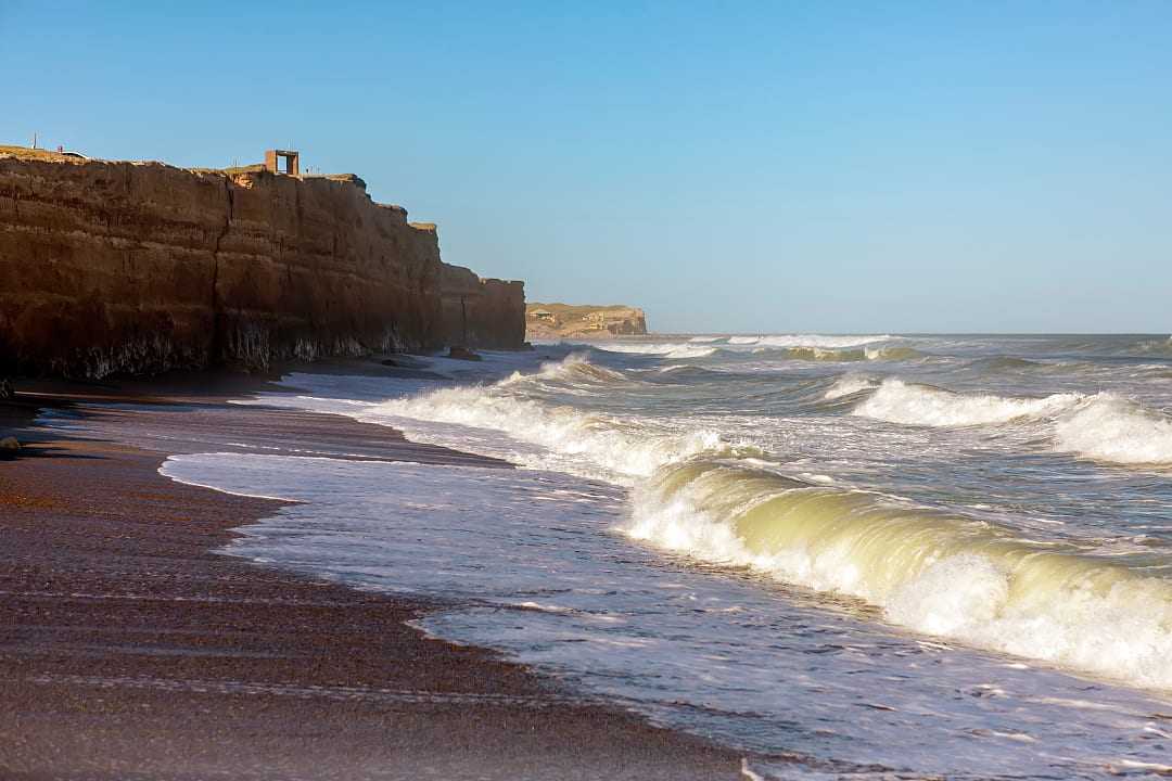 Panoramic view of cliffs seen from the beach in Mar del Plata, Argentina
