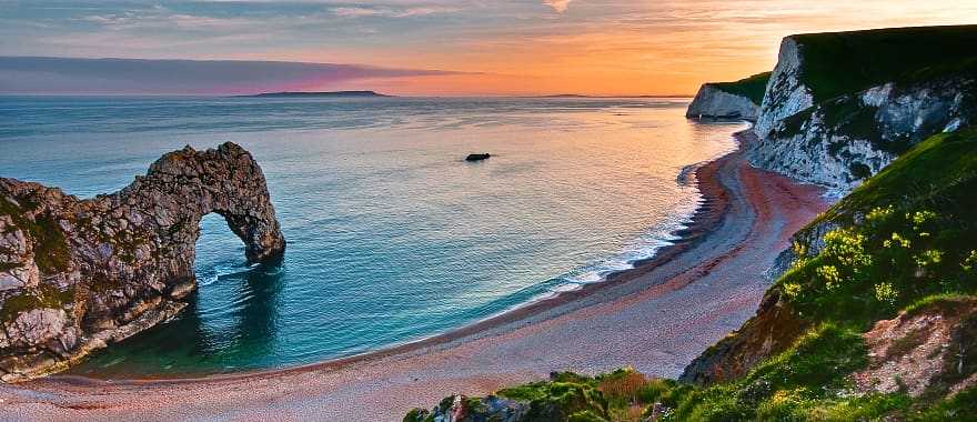 Sunset over Durdle Door on England's Jurassic Coast