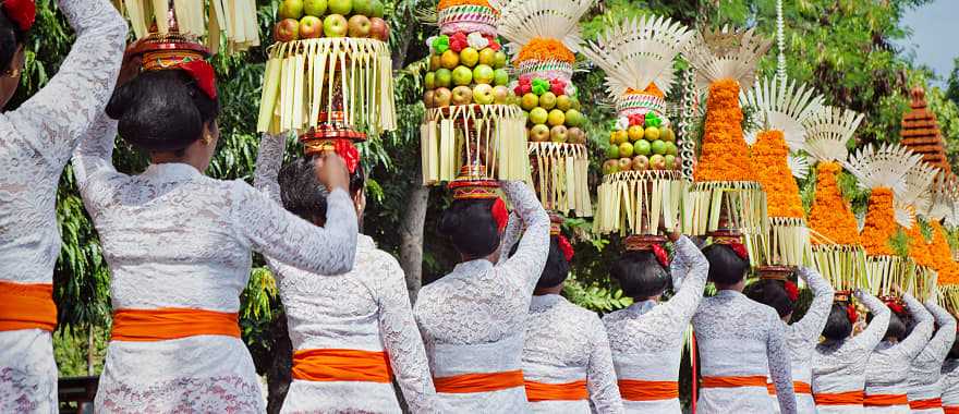 Balinese women in traditional costume during arts and culture festival in Bali