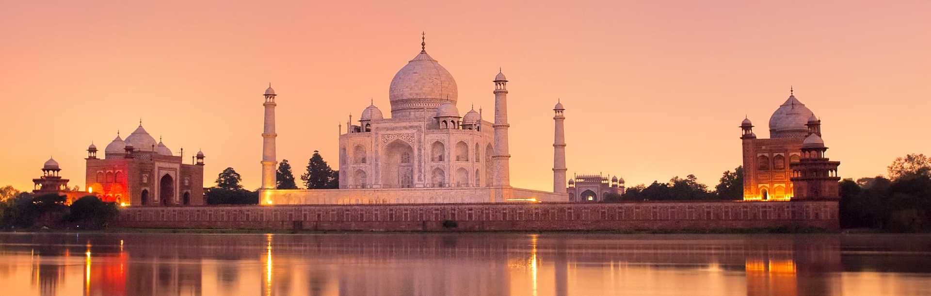 Taj Mahal during sunset in Agra, India.