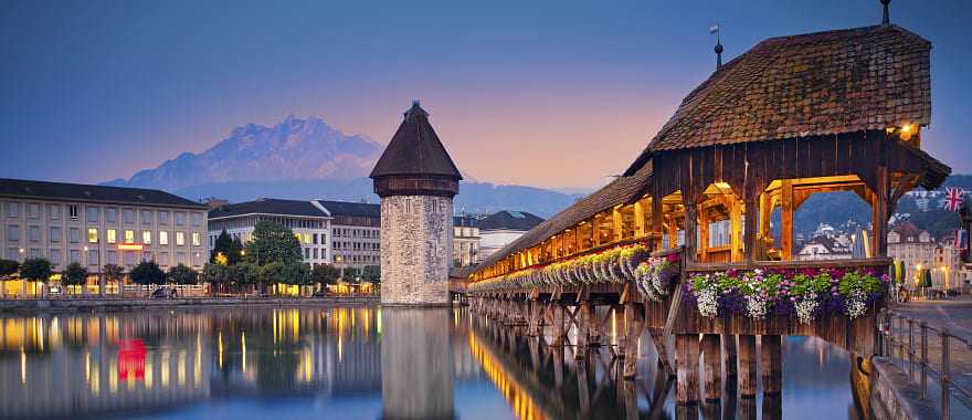 Lucerne, Switzerland during twilight blue hour