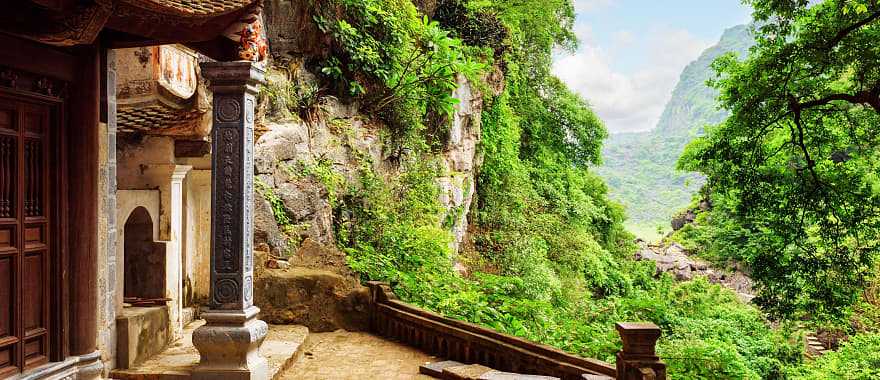 View from the Bich Dong Pagoda at Ninh Binh Province in Vietnam.