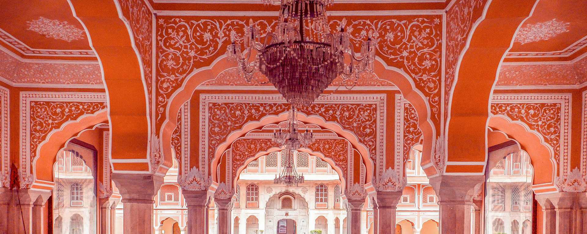 Interior arches of the Audience Hall at the City Palace in Jaipur, India