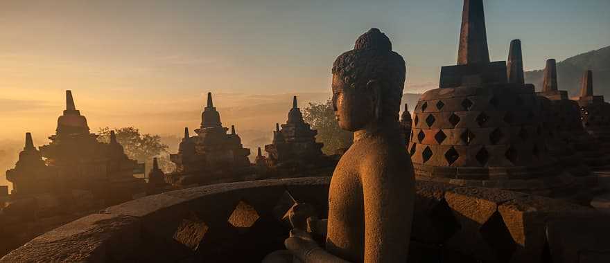 Borobudur Temple at sunrise in Java, Indonesia