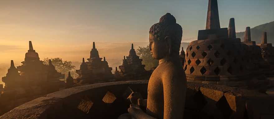 Borobudur Temple at sunrise in Java, Indonesia