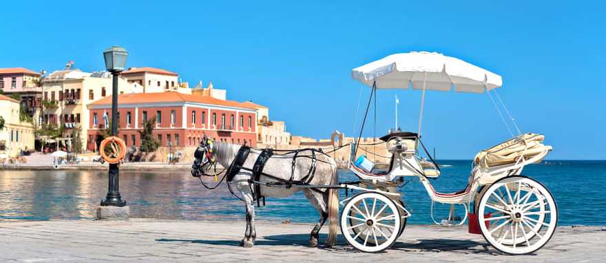 Horse carriage in Chania, Crete, Greece Horse carriage in Chania, Crete, Greece