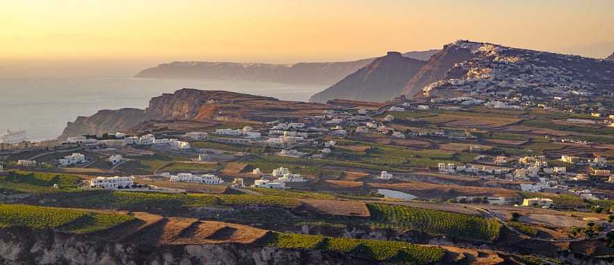 Vineyards and countryside on Santorini island in Greece