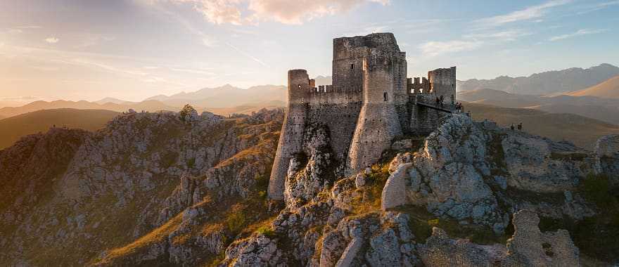 Medieval Castle Rocca Calascio at sunset in Abruzzo, Italy