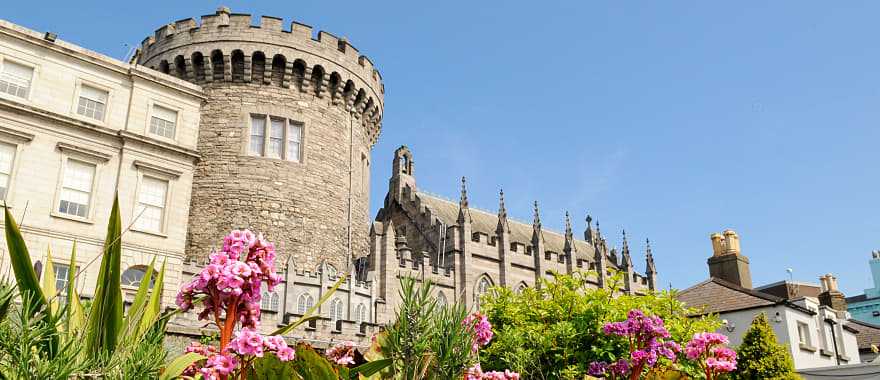 Dublin Castle from Dubh Linn gardens in Ireland